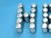 Sponsored gif. Panning view of cans of Busch Light beer configured to look like the letters H, B, and D. Confetti explodes over the cans.