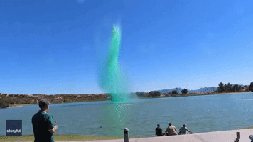 Arizona Fountain Glows Green for St Patrick's Day