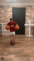 Talented 3rd Grader Dribbles 2 Basketballs While Balancing on Another