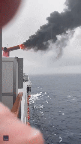Passenger Films Flaming Exhaust Funnel on Carnival Cruise Ship