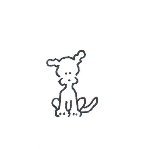 Cartoon gif. Small white dog sits in the middle of a blank white background and waves hello with his paw.