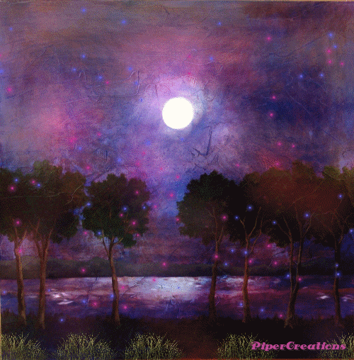 Pipercreations Art Oilpainting Trees Nature Moon Water GIF
