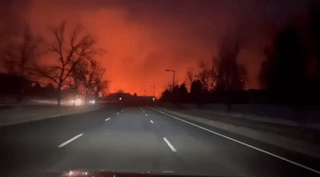 Night Sky Glows Red as Wildfires Burn in Boulder County, Colorado