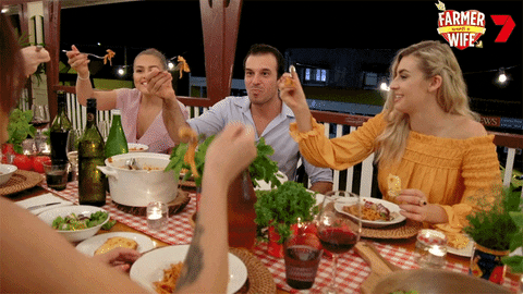 Cheers Pasta GIF by Farmer Wants A Wife