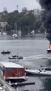 Large Flames and Smoke as Boat Goes on Fire on Sydney Harbour