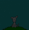 Cartoon gif. Chippy the Dog sits on a hill under stars as the sun zooms into the now bright sky. The dog holds a pink sign. Text on the sun reads, "Good Morning." The pink sign reads, "I love you."