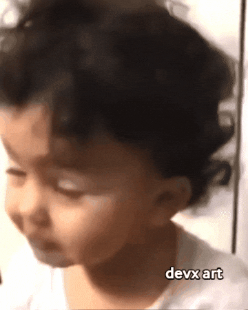Video gif. A baby mockingly rolls her eyes to the back of her head before looking at us and smiling mischeviously.  