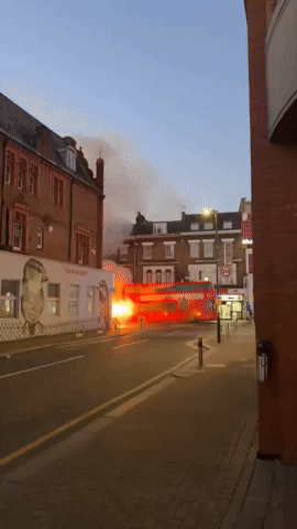 Flames Leap From Burning Double-Decker Bus in London