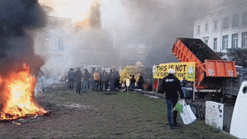 Farmers Set Fires, Dump Manure in Protest Outside EU Parliament