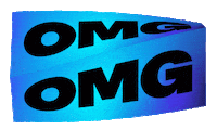 Sponsored sticker gif. Blue rectangle twists in place. Text on it reads, "OMG."
