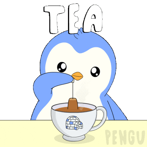 Tell Me More Cup Of Tea Sticker by Pudgy Penguins