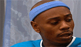 Celebrity gif. Dave Chappelle looks around with his mouth open, confused. He then looks up with big eyes, still not sure what’s happening.