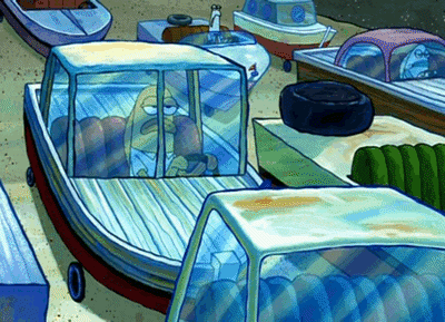 SpongeBob gif.  A green fish stares out his window with a bored, tired expression on his face. Cut to him in a boat shaped car in the middle of traffic with the same expression. And then he is suddenly sitting in a cubicle at a computer in a sea of other office workers that share his same bored expression. The gif loops to show that this is what he does every day, over and over. 