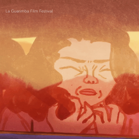 Cartoon gif. Woman sits in a car and faces the window. She looks down with tight hands in a claw like shape and then looks up, furrowing her brows tights, and groans to release her anger.