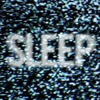 Text gif. TV static shimmers as the white text flashes. Text, “Sleep.”