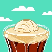 Illustrated gif. Polar bear happily bobs belly-up on the top of a rootbeer float, then flips forward so his back resembles a scoop of ice cream