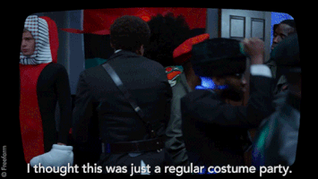 Confused Costume Party GIF by grown-ish