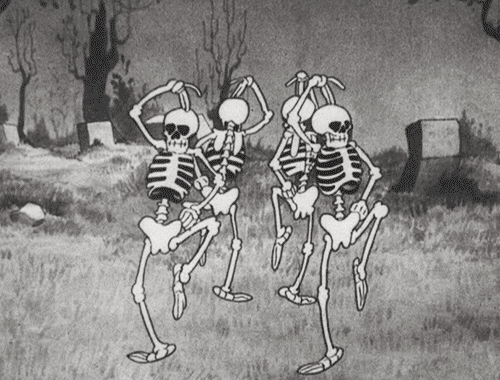 Dancing Halloween Skeletons, old b&w animation