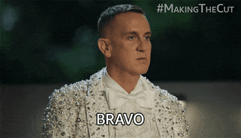 Reality TV gif. Jeremy Scott on Making the Cut. He says deadpanned, "Bravo."