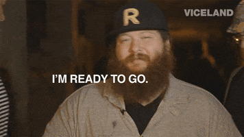 TV gif. Action Bronson in F*CK THAT'S DELICIOUS. He walks out slowly and squints while saying, "I'm ready to go."