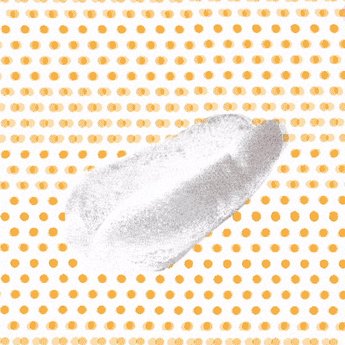 Digital art gif. Pink-shaded hot dog slides down a white bun repeatedly while yellow polka-dot background flashes white and blue, then the hot dog freezes inside the bun and a pink starburst appears behind it with text, "yes."