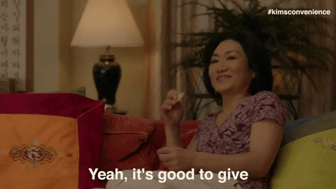 GIF from Kim's Convenience saying Yeah, it's good to give.