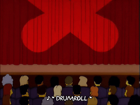 Simpsons gif of spotlights on a curtain