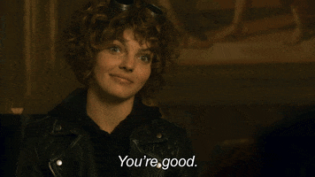 TV gif. Camren Bicondova as Selena in Gotham tilts her head to the side and blinks knowingly, smiling slightly, as he says "you're good," which appears as text.