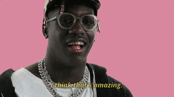 Celebrity gif. Lil Yachty looks at us with a shiny grin and says, “I think that’s amazing.” He smiles, a sparkle glinting off his teeth and then erupting into a white glow.
