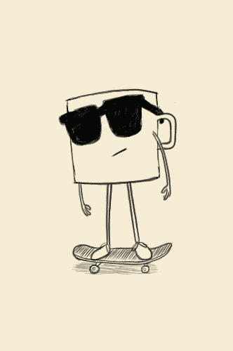 cup of coffee with sunglasses doing a kickflip