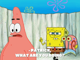 SpongeBob SquarePants gif. Holding Gary by his side, SpongeBob asks, "Patrick, what are you doing?" Patrick responds, "I'm talking to my friend, funny."