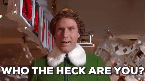 animated gif of Will Ferrell in Elf asking 'who the heck are you?'