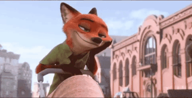 Disney gif. Nick from Zootopia suddenly realizes something as we zoom in on his surprised face.