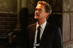 TV gif. Neil Patrick Harris as Barney Stinson in How I Met Your Mother nods and says with wide eyes, "Yes!," which appears as text.