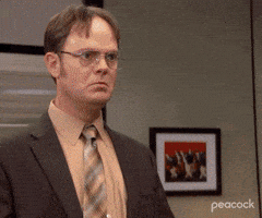 The Office gif. Rainn Wilson as Dwight suddenly breaks into karate moves saying, "yes, yes, yes yes" which pops up as text following his movements.