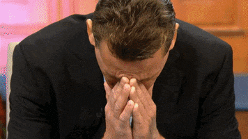 Reality TV gif. A montage of patrons on the Maury Show cover their faces as if they are distraught.  